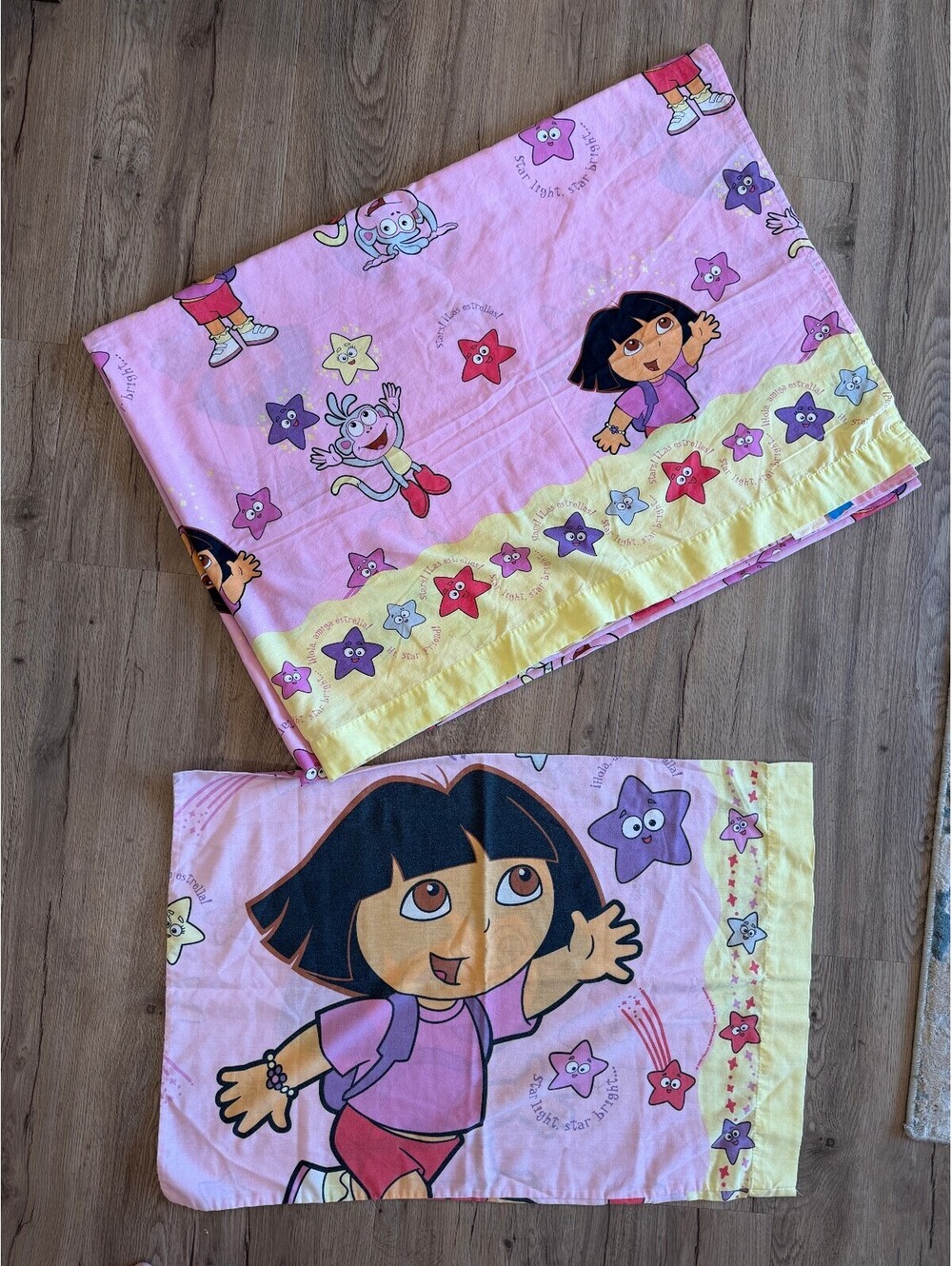 2003 Vintage Y2K Dora the Explorer Twin Flat Sheet and Pillow Case